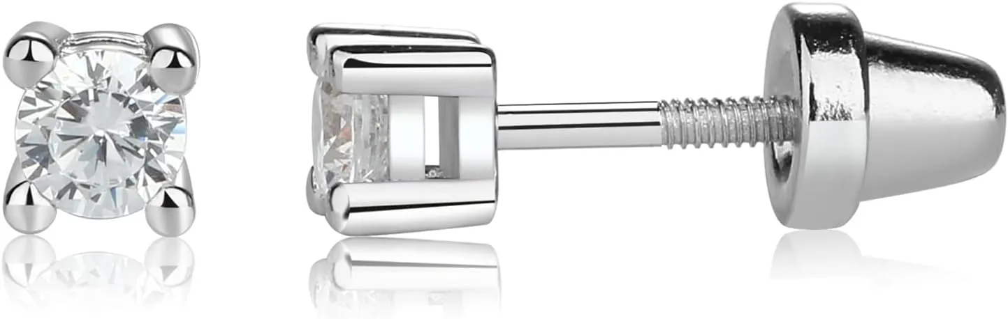 Cherished Moments Sterling Silver Round CZ Stud Earrings with Screw back