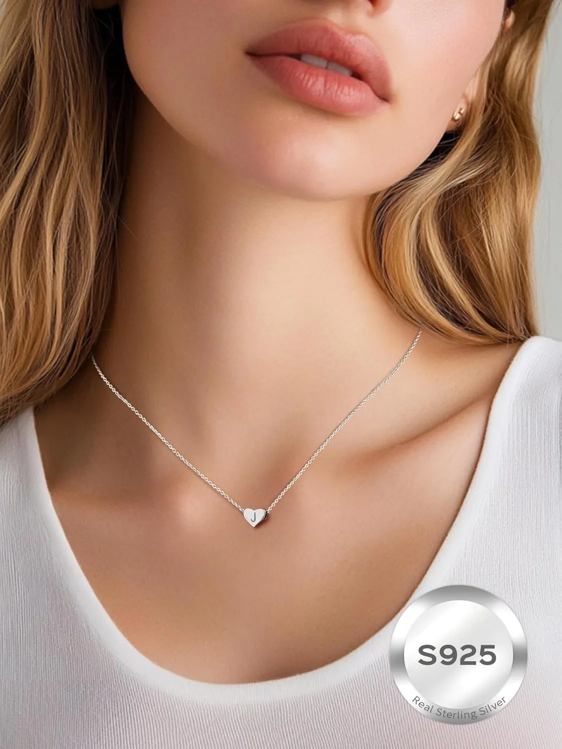 ChicSilver 925 Sterling Silver Heart Initial Necklaces for Women -Dainty Personalized Heart Pendant Letter Alphabet Necklace for Women (with Gift Box)