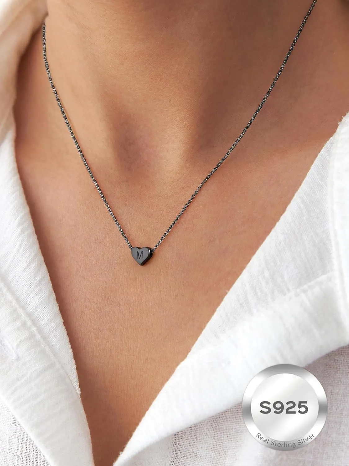 ChicSilver 925 Sterling Silver Heart Initial Necklaces for Women -Dainty Personalized Heart Pendant Letter Alphabet Necklace for Women (with Gift Box)