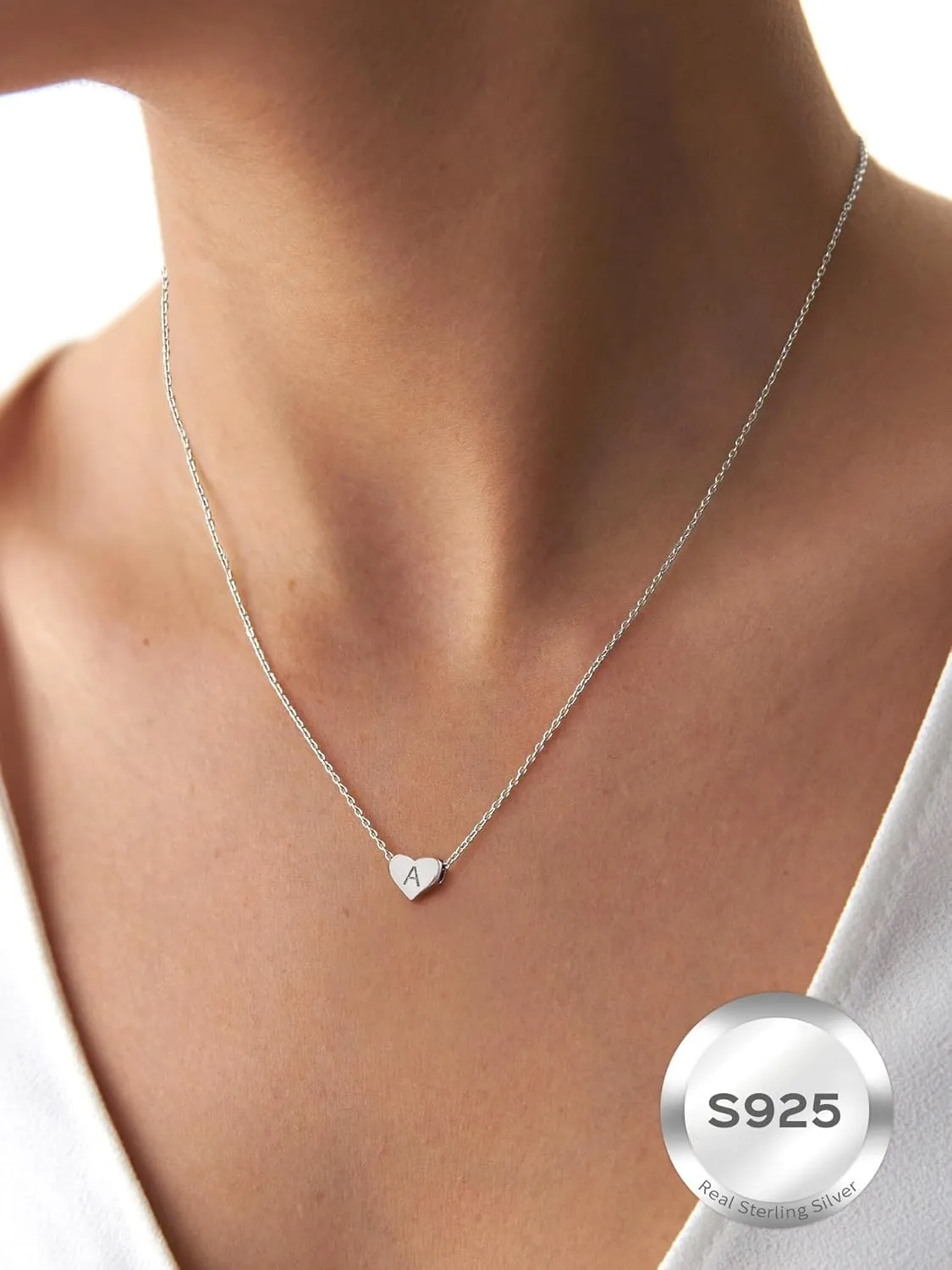 ChicSilver 925 Sterling Silver Heart Initial Necklaces for Women -Dainty Personalized Heart Pendant Letter Alphabet Necklace for Women (with Gift Box)