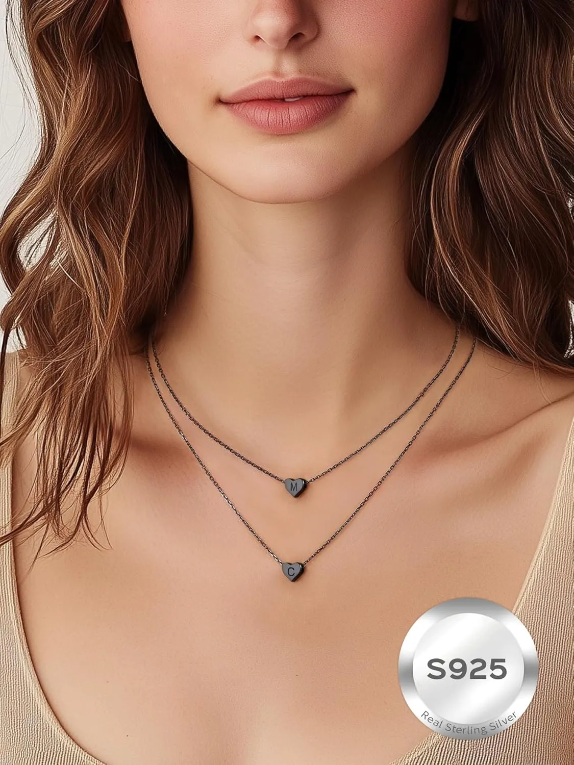 ChicSilver 925 Sterling Silver Heart Initial Necklaces for Women -Dainty Personalized Heart Pendant Letter Alphabet Necklace for Women (with Gift Box)