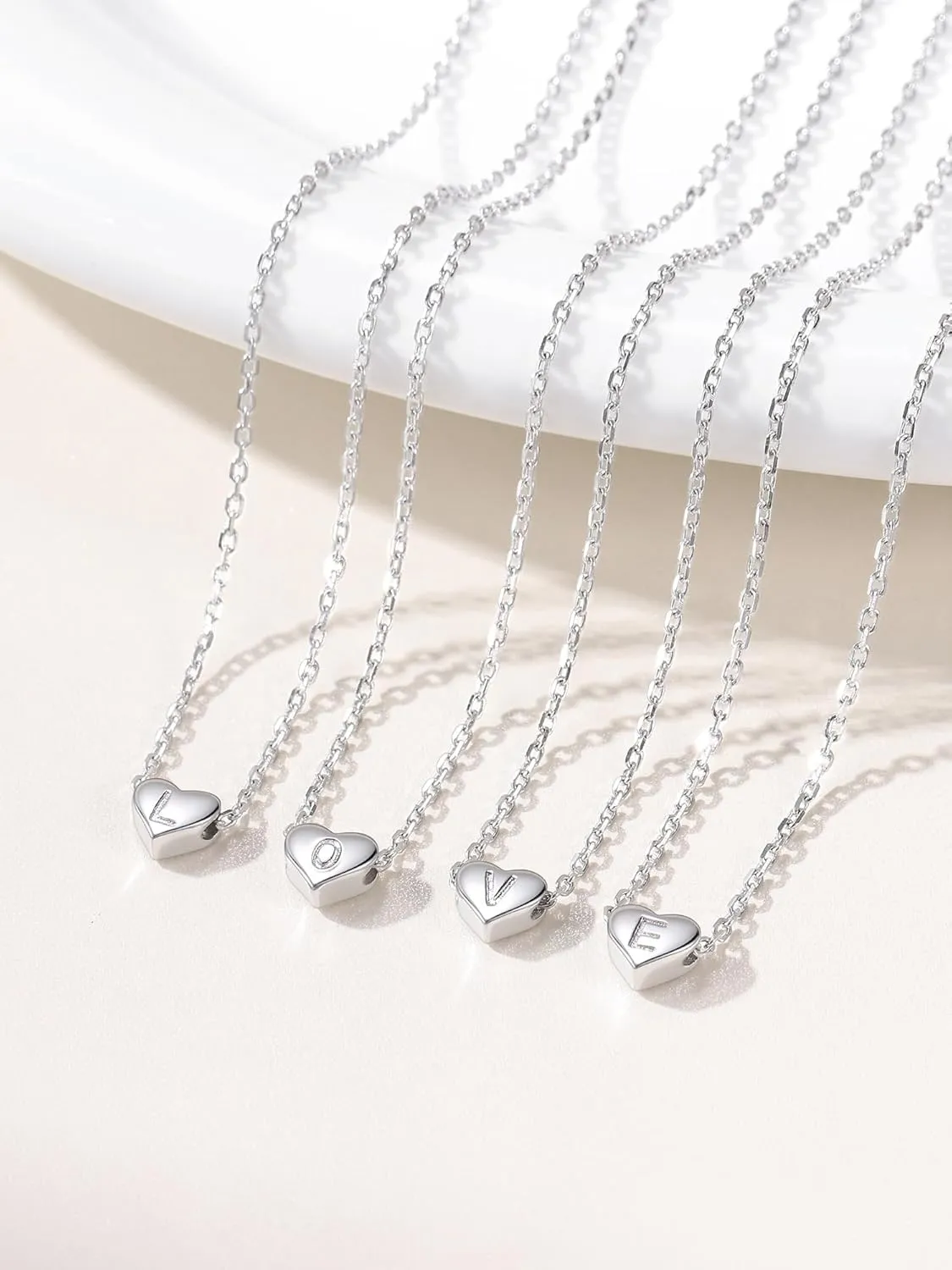 ChicSilver 925 Sterling Silver Heart Initial Necklaces for Women -Dainty Personalized Heart Pendant Letter Alphabet Necklace for Women (with Gift Box)