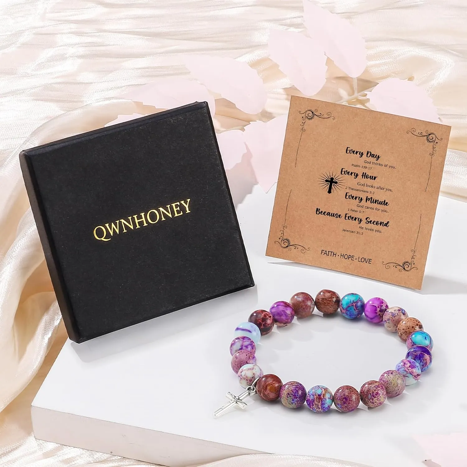 Christian Gifts for Women Cross Beads Bracelet Pink Red Catholic Religious Faith Jewelry Mothers Day Birthday Anniversary Christmas Gifts for Women Mother/Daughter/Sister/Girlfriend/Grandma/Wife