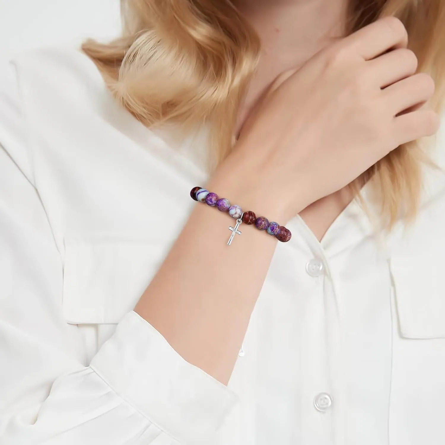 Christian Gifts for Women Cross Beads Bracelet Pink Red Catholic Religious Faith Jewelry Mothers Day Birthday Anniversary Christmas Gifts for Women Mother/Daughter/Sister/Girlfriend/Grandma/Wife