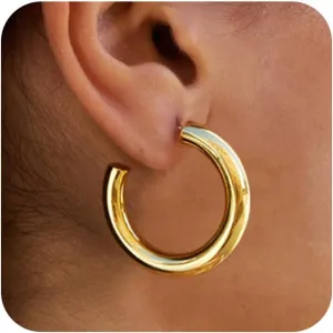 Chunky Gold Hoop Earrings: 14K Gold Plated, Non Tarnish, Lightweight, Open Tube Design, Hypoallergenic, Trendy Minimalist, 20/30/35/40MM