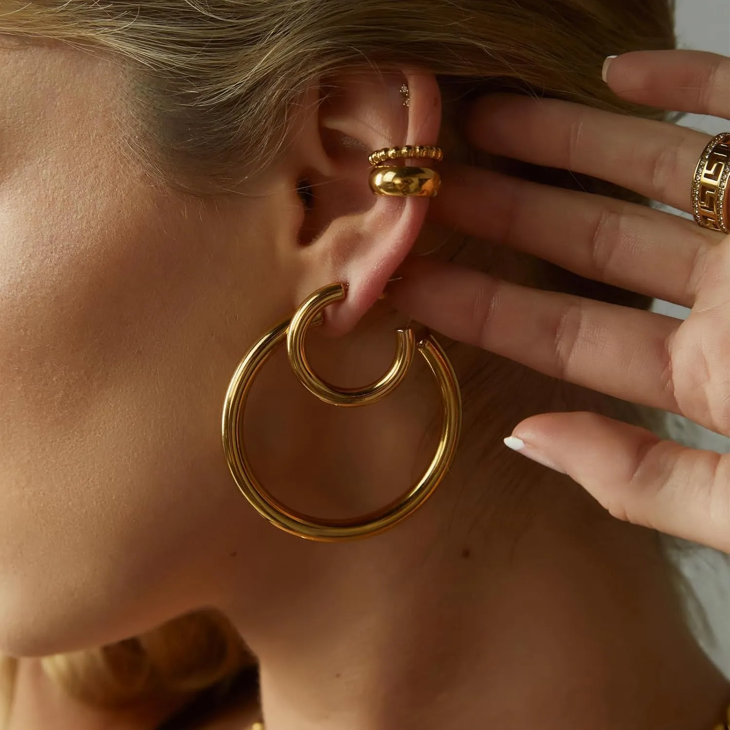 Chunky Gold Hoop Earrings: 14K Gold Plated, Non Tarnish, Lightweight, Open Tube Design, Hypoallergenic, Trendy Minimalist, 20/30/35/40MM