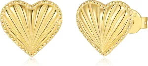 Chunky Gold Hoop Earrings for Women - 925 Sterling Silver Heart Earrings Trendy Statement Drop Stud Hypoallergenic Vintage Jewelry Gift for Women
