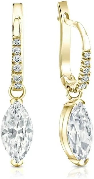 CindyGems&Jewels 1.45 Ctw Marquise Cut Diamond Solitaire Clip On Drop and Dangle Earrings with 14k Yellow Gold Finish 925 Sterling Silver