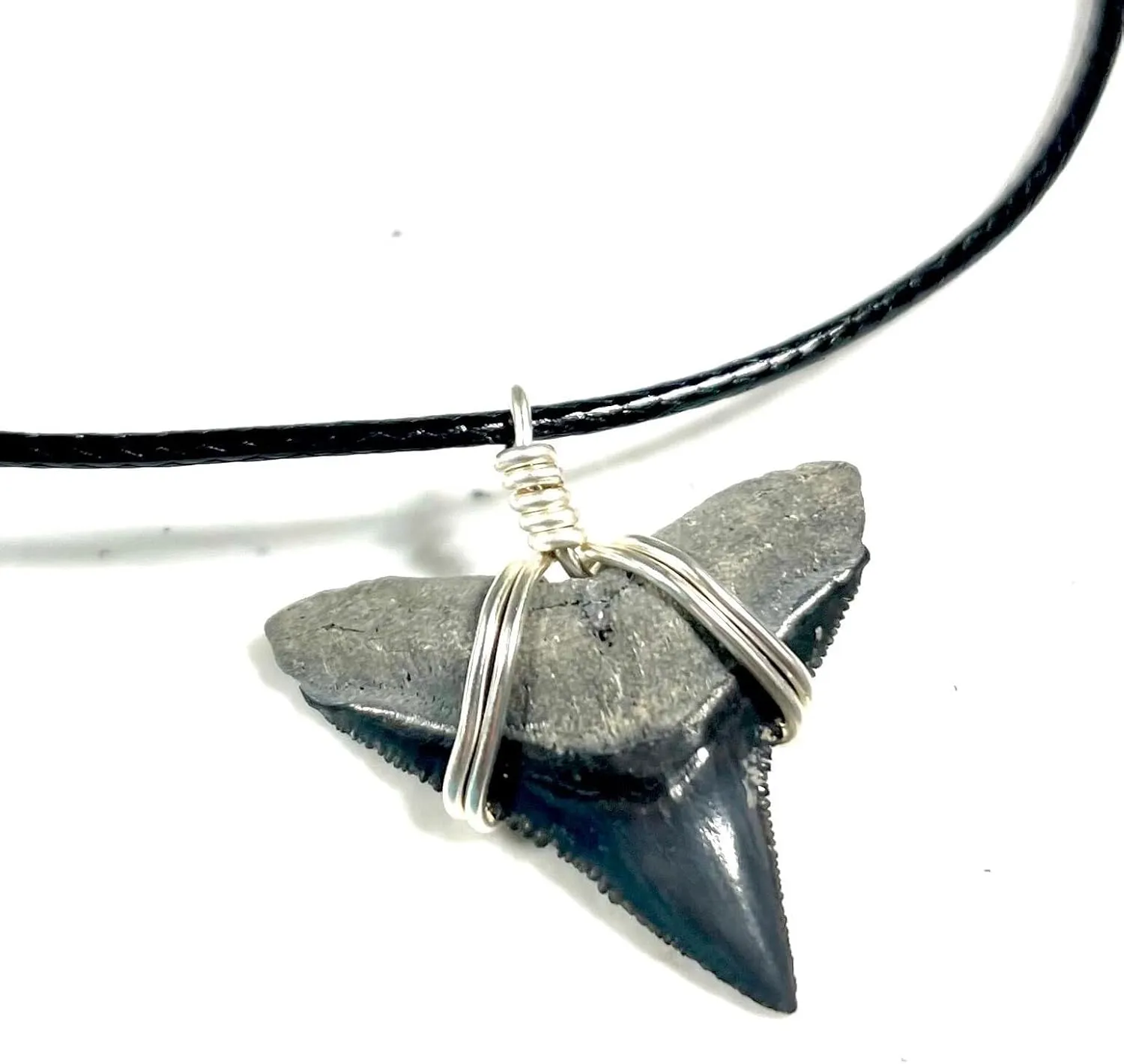Classic Shark Tooth Necklace, Outer Banks Style, Real Fossil Scuba Diving Florida, JJ Maybank, Sharks Teeth Jewelry, Handmade Black Silver