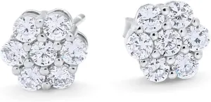 Cluster Flower Earrings Round Cubic Zirconia 925 Sterling Silver Wedding Bridal