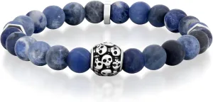 COBI Natural Stone Bracelets for Men, Blue Black Obsidian Grey Green Beaded Lava Stone, Adjustable Strong Elastic Rope, Everyday Wear Jewelry, Ideal Gift, 7.5 Inch