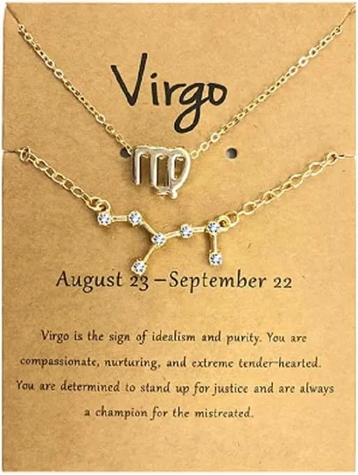 COLORFUL BLING 2Pcs 12 Constellation Zodiac Sign Layered Choker Necklaces Letter Astrology Horoscope with Message Card for Women Girls Jewelry