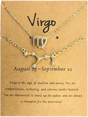 COLORFUL BLING 2Pcs 12 Constellation Zodiac Sign Layered Choker Necklaces Letter Astrology Horoscope with Message Card for Women Girls Jewelry