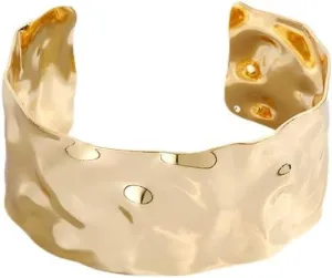COLORFUL BLING Adjustable Open Wide Wire Bracelets Cuff Bangle Irregular Grooved Gold Wrist Hammered Chunky Wrap Bracelet for Women Statement Jewelry