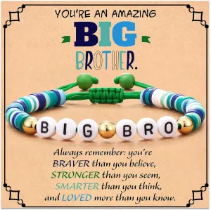 COLORFUL BLING Big Brother Bracelet Big Sister Bracelets Gifts for Son/Grandson/Nephew on School Day/Frist Day/Birthday Polymer Clay Beaded Stretch Bracelets Inspirational Bracelet