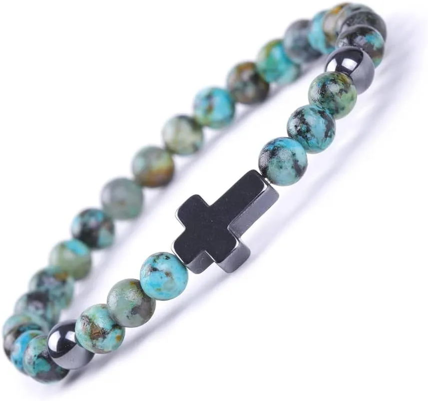 COLORFUL BLING Cross Beaded Bracelet Natural Stone Stretch Prayer Bracelet Anti Depression Anxiety Gifts