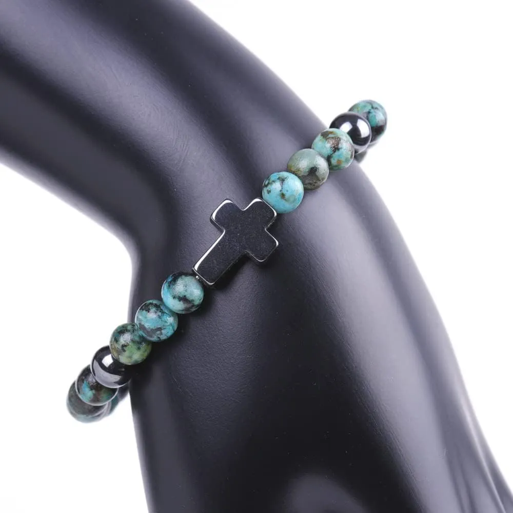 COLORFUL BLING Cross Beaded Bracelet Natural Stone Stretch Prayer Bracelet Anti Depression Anxiety Gifts
