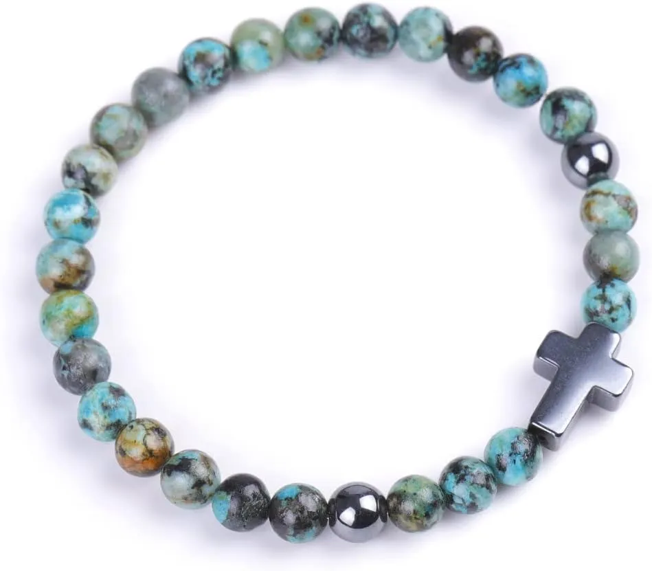COLORFUL BLING Cross Beaded Bracelet Natural Stone Stretch Prayer Bracelet Anti Depression Anxiety Gifts