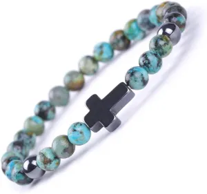 COLORFUL BLING Cross Beaded Bracelet Natural Stone Stretch Prayer Bracelet Anti Depression Anxiety Gifts