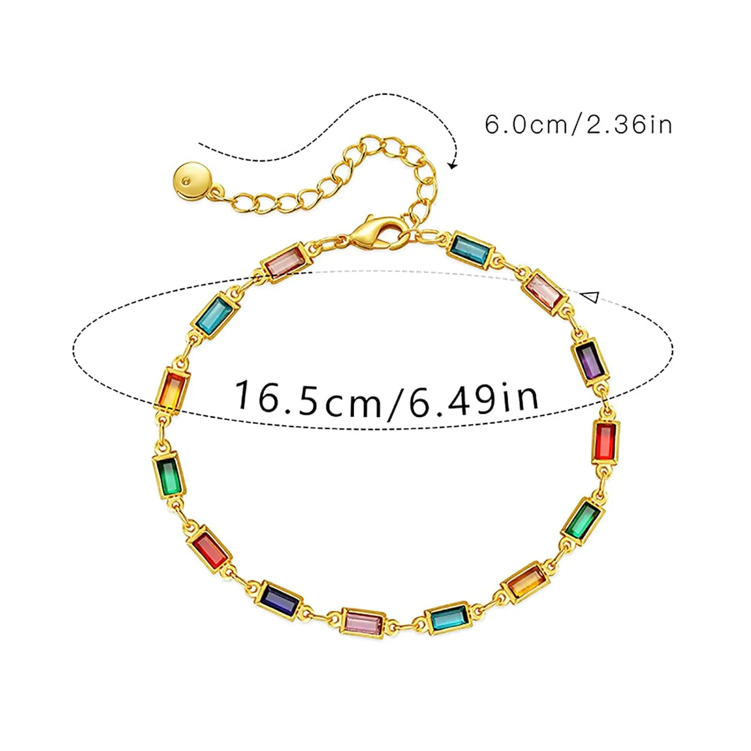 Colorful Crystal Bracelets for Women 18 Gold Plated Dainty Gold Square Crystal Charm Bracelet Cute Bracelet for Teen Girls