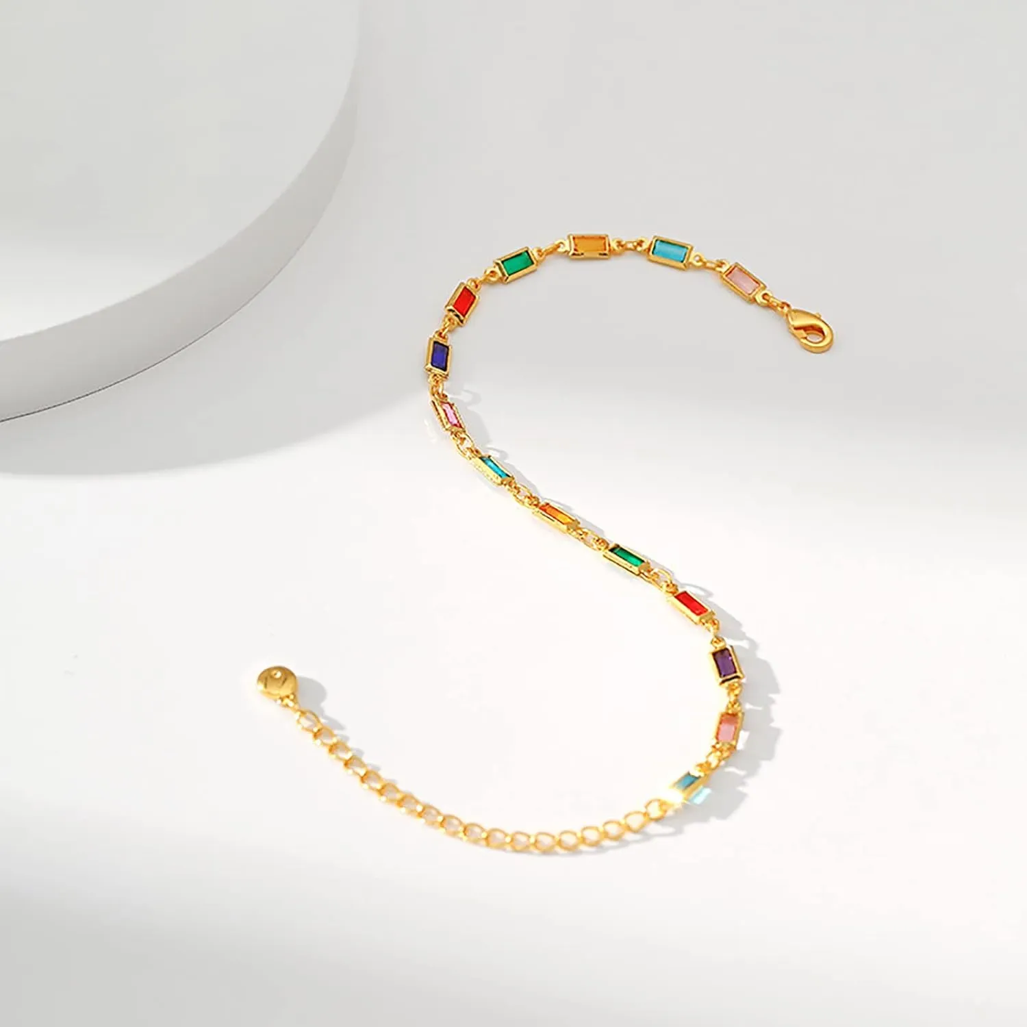 Colorful Crystal Bracelets for Women 18 Gold Plated Dainty Gold Square Crystal Charm Bracelet Cute Bracelet for Teen Girls