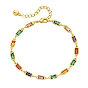 Colorful Crystal Bracelets for Women 18 Gold Plated Dainty Gold Square Crystal Charm Bracelet Cute Bracelet for Teen Girls