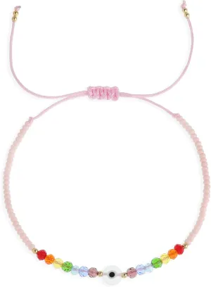 Colorful Evil Eye Beaded Braided Bracelet for Woman, Trendy Handmade Crystal Beads Adjustable String Rope Lucky Protection Bracelets Friendship Holiday Fashion Jewelry Gift