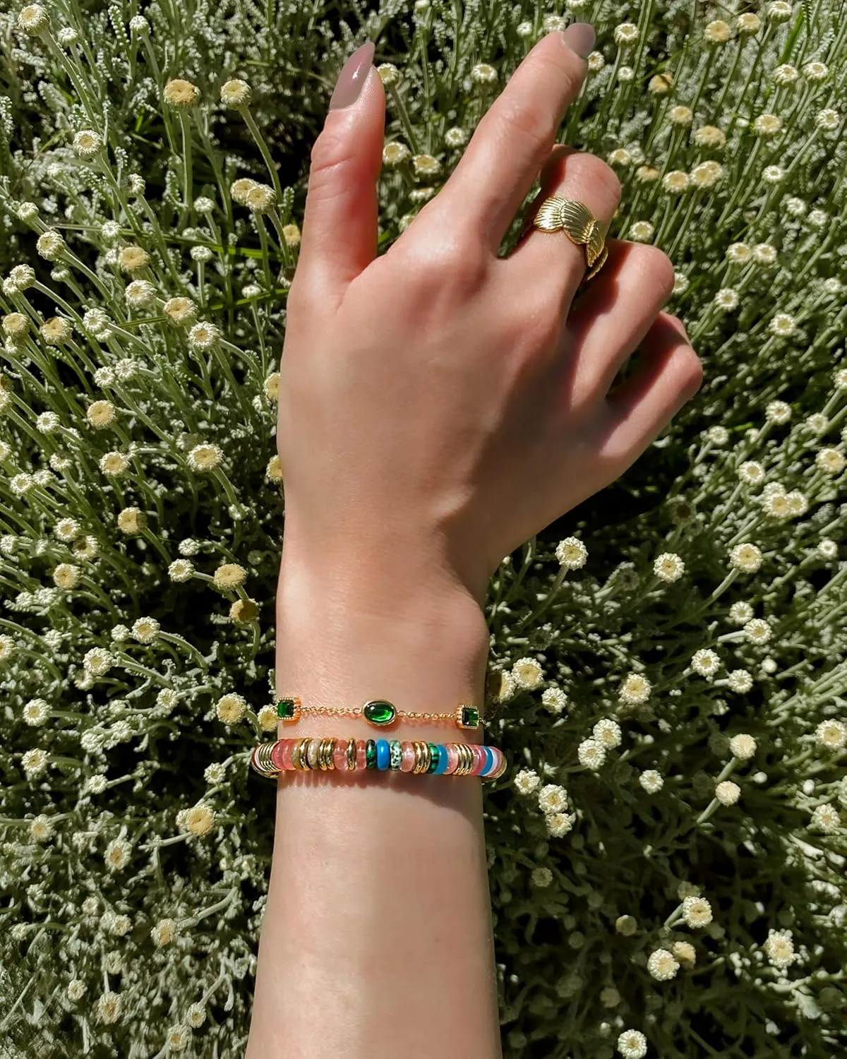 Colorful Gold Rainbow Bracelets for Women, Stack Bangle Beaded Stone Jewelry Accessories Set for Woman, Trendy Fashion Jewelry Gifts