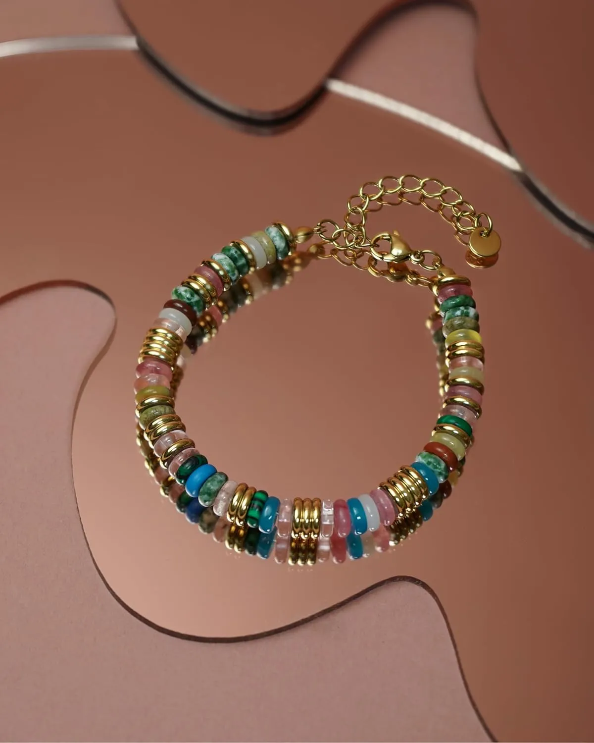 Colorful Gold Rainbow Bracelets for Women, Stack Bangle Beaded Stone Jewelry Accessories Set for Woman, Trendy Fashion Jewelry Gifts