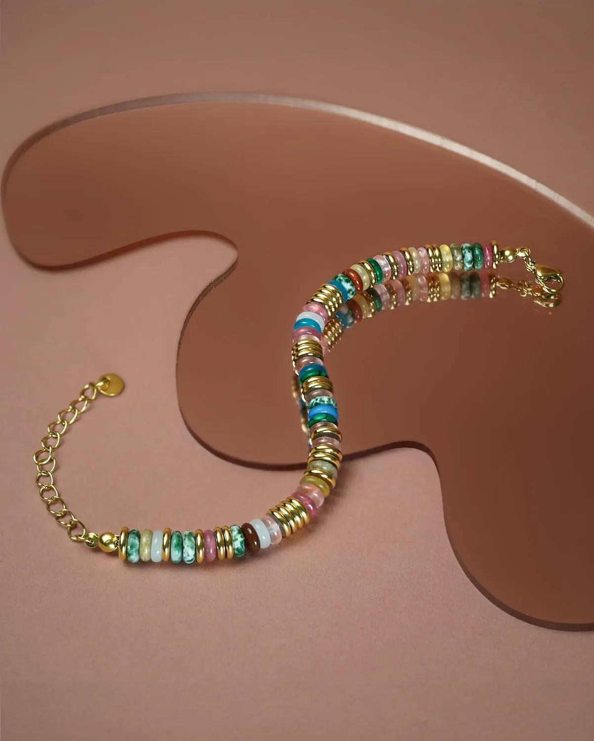 Colorful Gold Rainbow Bracelets for Women, Stack Bangle Beaded Stone Jewelry Accessories Set for Woman, Trendy Fashion Jewelry Gifts