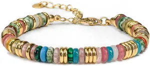 Colorful Gold Rainbow Bracelets for Women, Stack Bangle Beaded Stone Jewelry Accessories Set for Woman, Trendy Fashion Jewelry Gifts