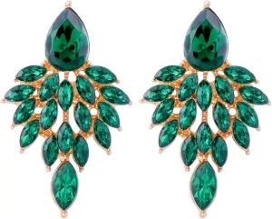 Colourful Rhinestone Statement Dangle Earrings,Fashion Dainty Crystal Drop Earrings Vintage Boho Shiny Leaf-shaped Flower Stud Earrings Wedding Jewelry Gifts for Women