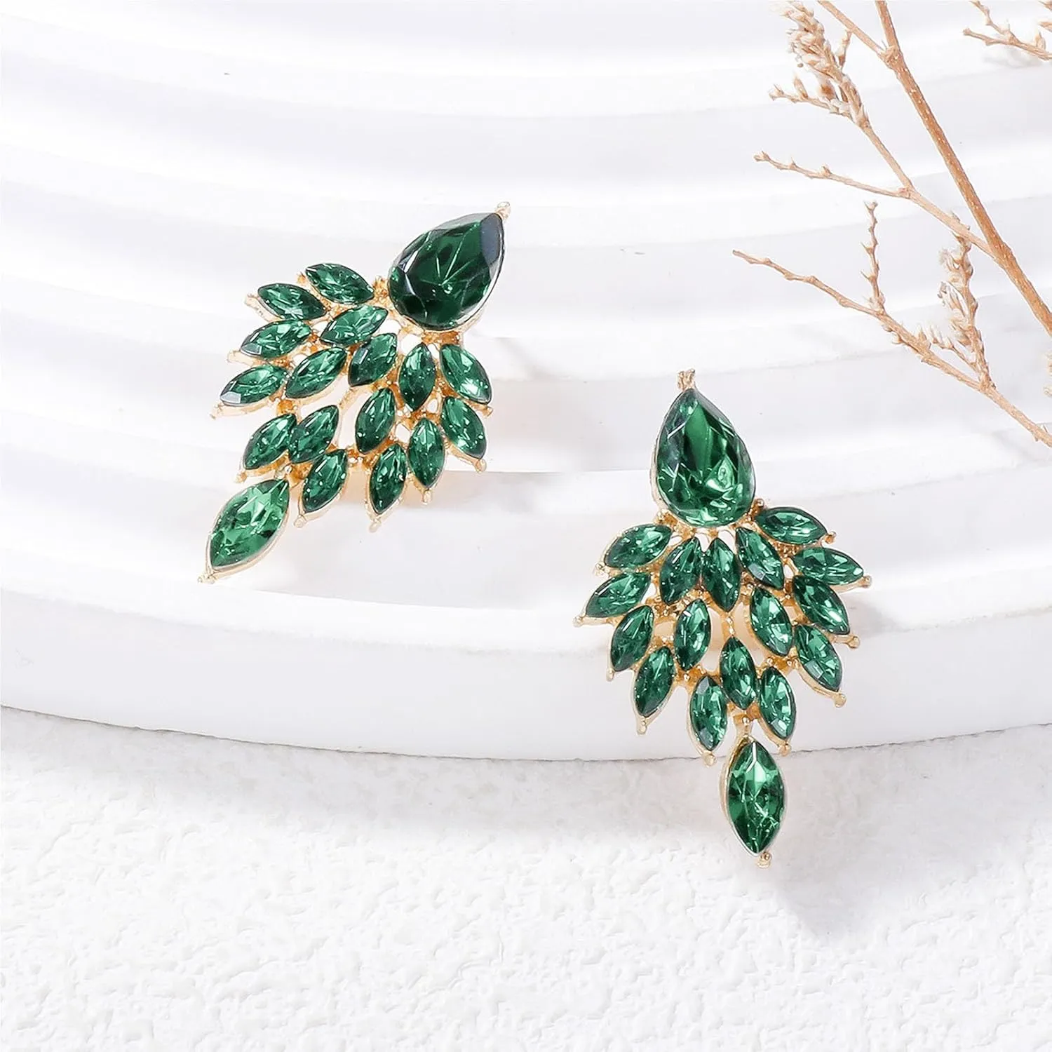 Colourful Rhinestone Statement Dangle Earrings,Fashion Dainty Crystal Drop Earrings Vintage Boho Shiny Leaf-shaped Flower Stud Earrings Wedding Jewelry Gifts for Women