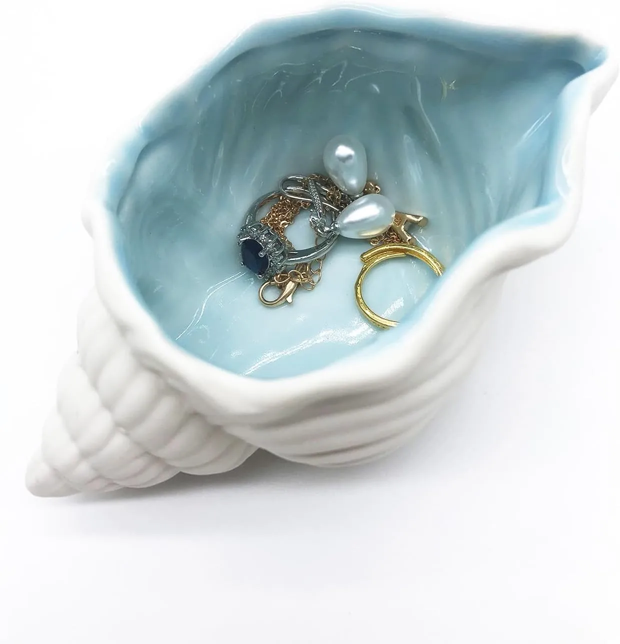 Conch Jewelry Dish Ceramic Jewelry Tray, Small Shell Jewelry Holder Dish Ring Plate, Beach Shell Ring Dish, Coastal Ocean Nightstand Decor Jewelry Plate Tray, Key Bowl Seashell Trinket Dish