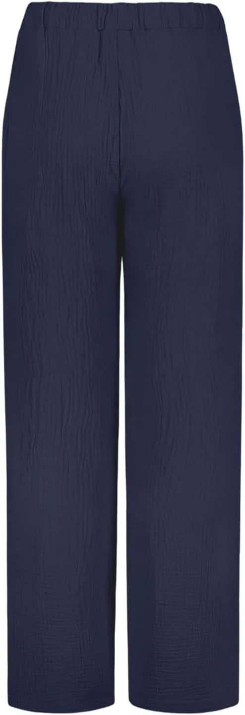 Cotton Linen Pants Women Summer Casual High Waisted Wide Leg Pants with Pockets Soft Boho Beach Trendy Trousers