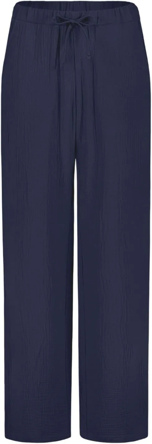 Cotton Linen Pants Women Summer Casual High Waisted Wide Leg Pants with Pockets Soft Boho Beach Trendy Trousers