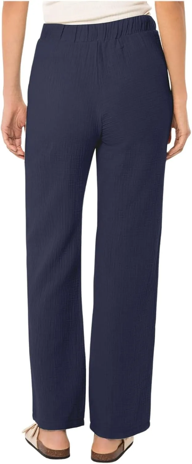 Cotton Linen Pants Women Summer Casual High Waisted Wide Leg Pants with Pockets Soft Boho Beach Trendy Trousers