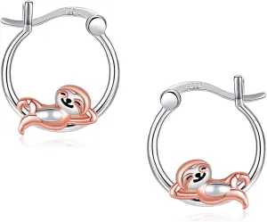 Cow/Cat/Fox/Pig/Axolotl/Elephant/Scorpion/Sloth/Chicken/Owl Hoop Earrings 925 Sterling Silver Hypoallergenic Animal Jewelry Gifts