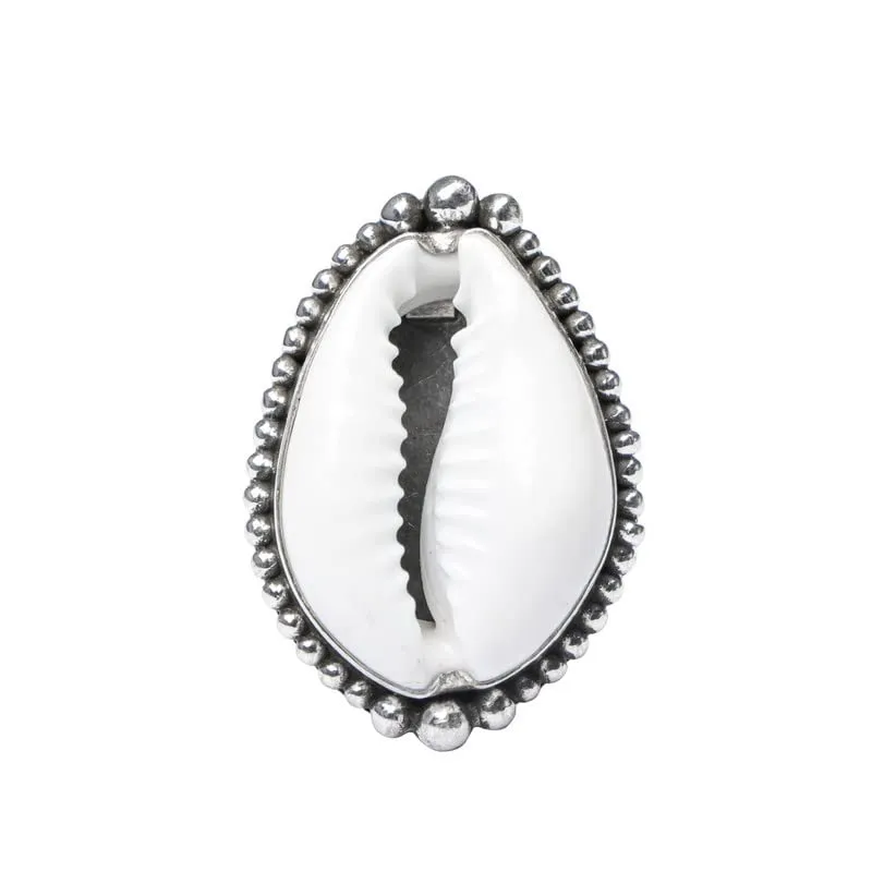 Cowrie Ring For Women Girls, 925 Sterling Silver Cowrie Ring, Natural Beach Shell Ring, Hammered Jewelry Christmas Ring Size US 9