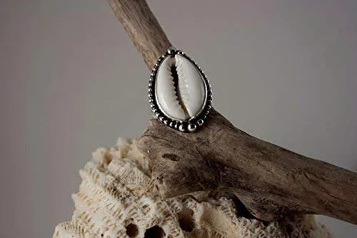 Cowrie Ring For Women Girls, 925 Sterling Silver Cowrie Ring, Natural Beach Shell Ring, Hammered Jewelry Christmas Ring Size US 9