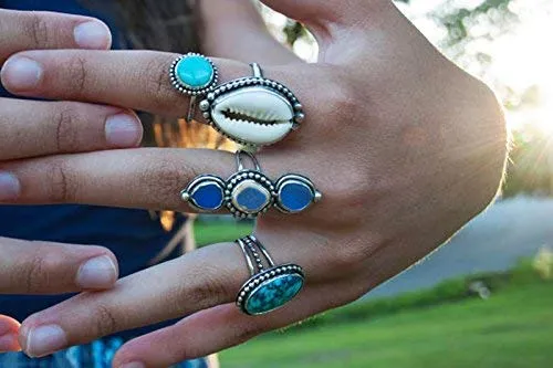 Cowrie Ring For Women Girls, 925 Sterling Silver Cowrie Ring, Natural Beach Shell Ring, Hammered Jewelry Christmas Ring Size US 9
