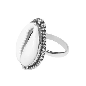 Cowrie Ring For Women Girls, 925 Sterling Silver Cowrie Ring, Natural Beach Shell Ring, Hammered Jewelry Christmas Ring Size US 9