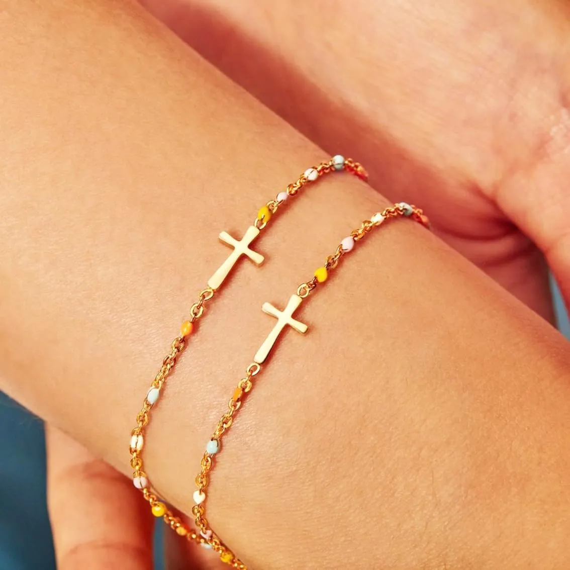 Cross Bracelet for Women, Religious Christian Jewelry for Women, Friend Lover Daughter Sister Gifts, Boho Gold Link Bracelets