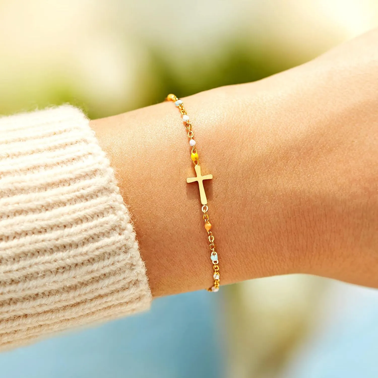 Cross Bracelet for Women, Religious Christian Jewelry for Women, Friend Lover Daughter Sister Gifts, Boho Gold Link Bracelets