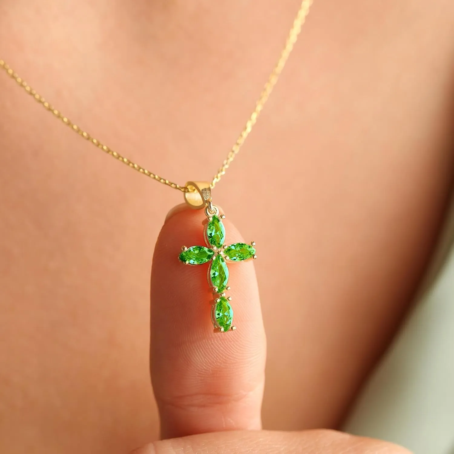 Cross Necklace for Women, 14K Gold Plated Birthstone Necklaces Cubic Zirconia Cross Pendant Necklace Dainty Gold Jewelry Gifts