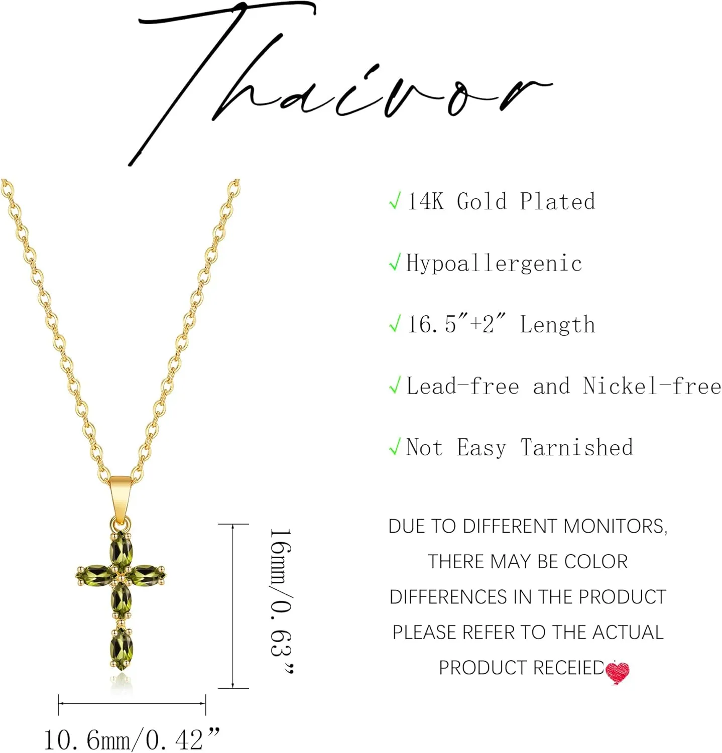 Cross Necklace for Women, 14K Gold Plated Birthstone Necklaces Cubic Zirconia Cross Pendant Necklace Dainty Gold Jewelry Gifts