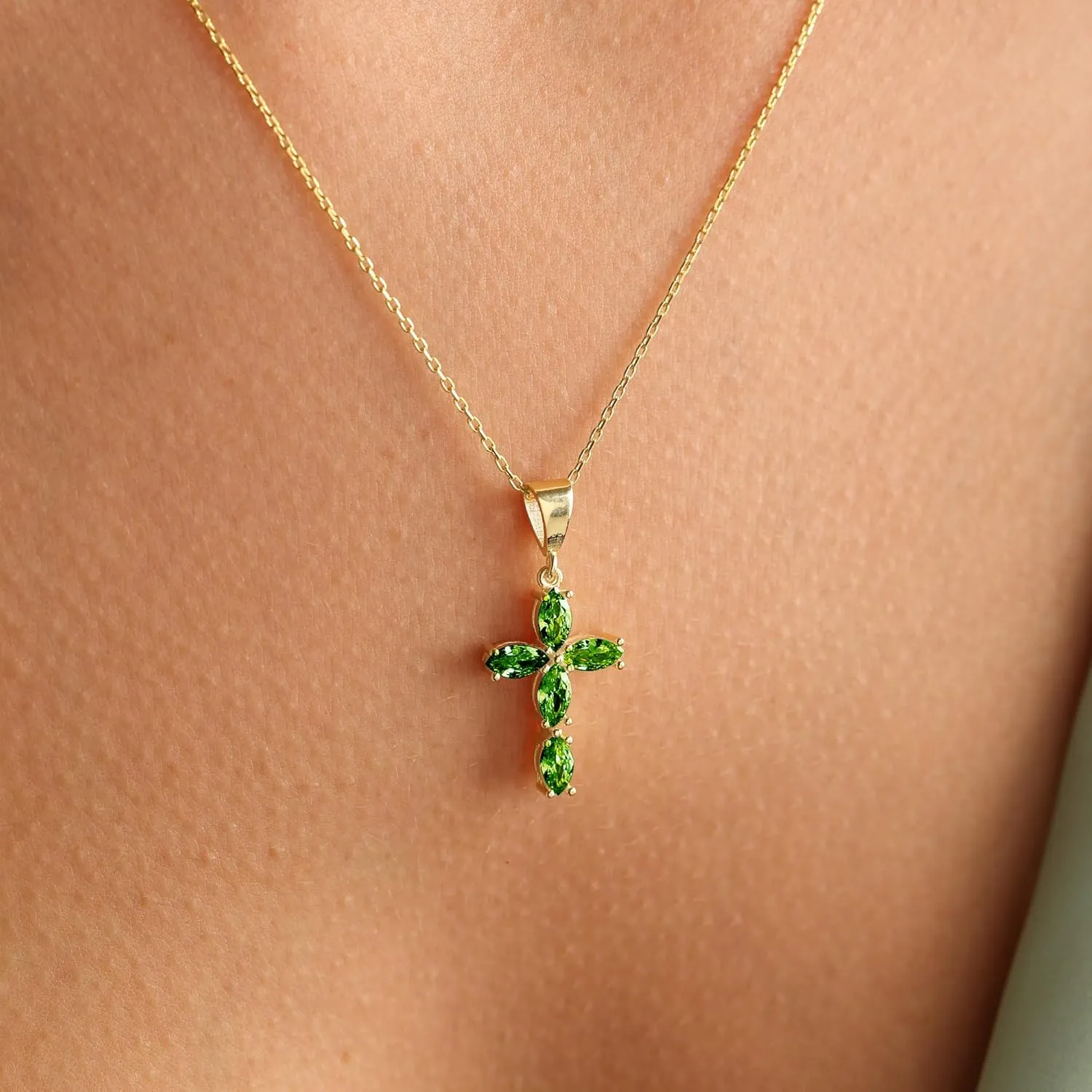 Cross Necklace for Women, 14K Gold Plated Birthstone Necklaces Cubic Zirconia Cross Pendant Necklace Dainty Gold Jewelry Gifts