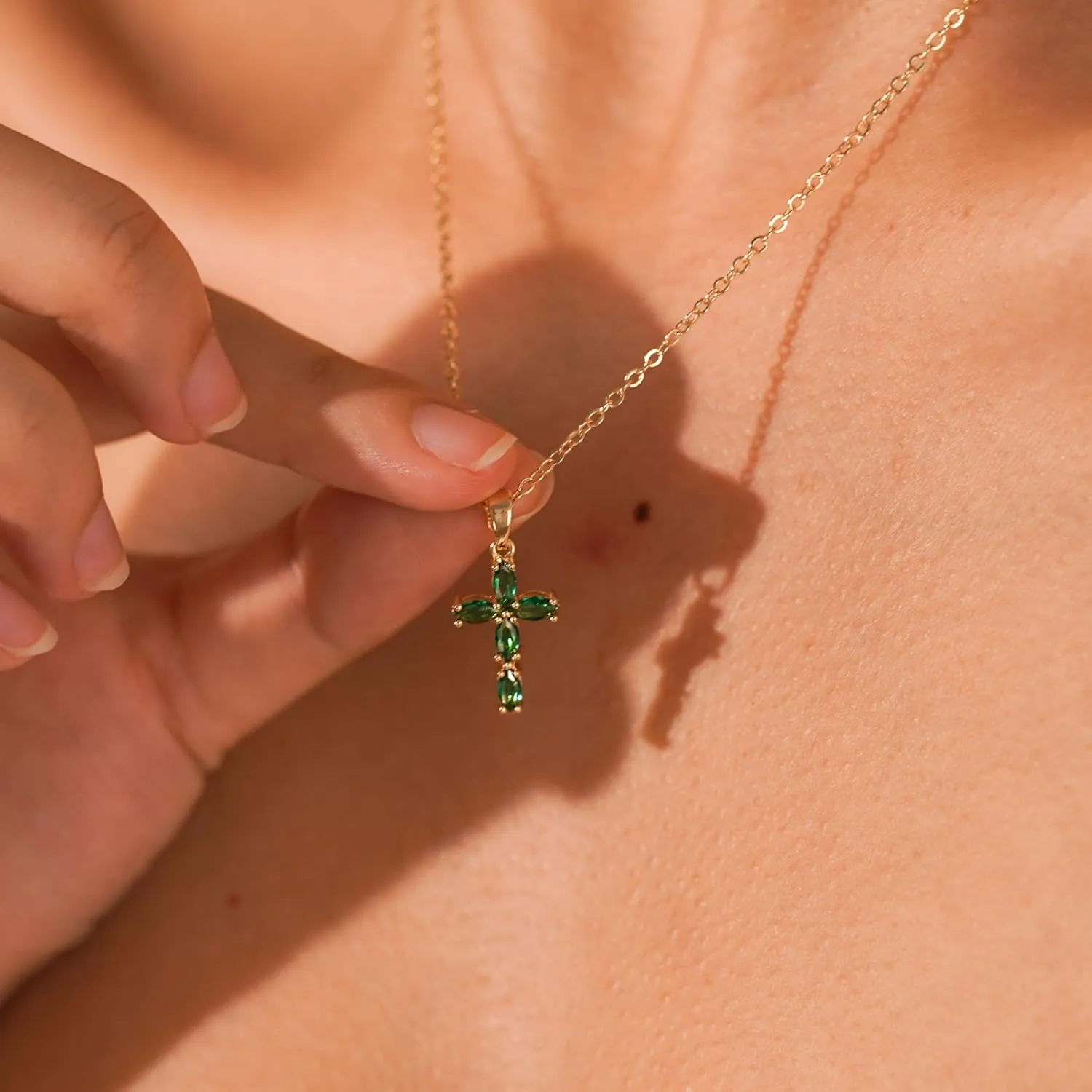 Cross Necklace for Women, 14K Gold Plated Birthstone Necklaces Cubic Zirconia Cross Pendant Necklace Dainty Gold Jewelry Gifts