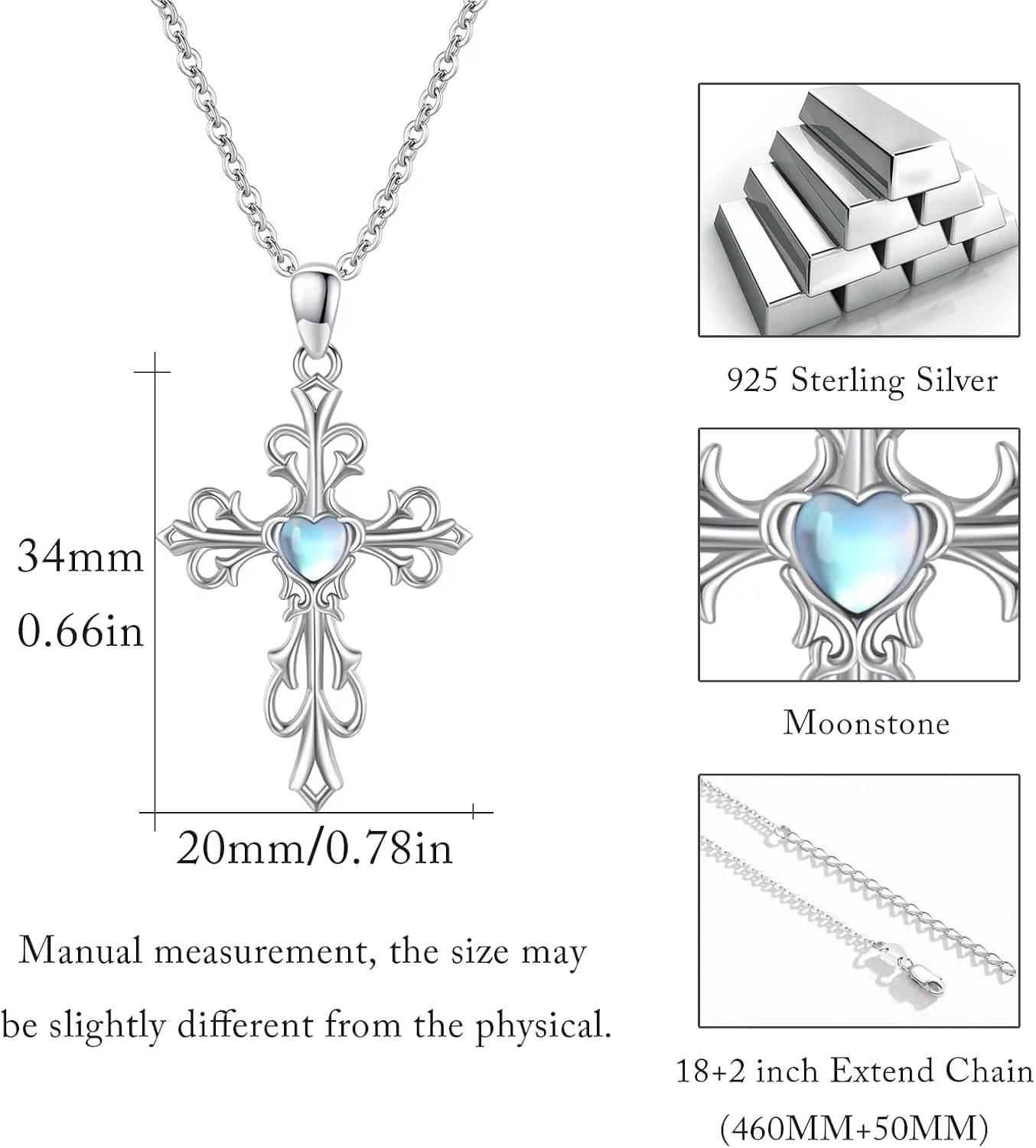 Cross Necklace for Women 925 Sterling Silver Cross Pendant Necklace with Moonstone/Birthstone Necklace Irish Cross Jewelry Gift for Women