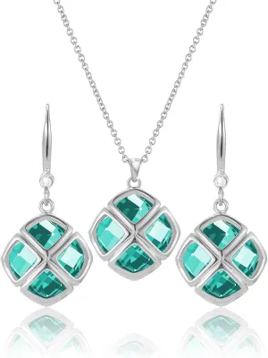 Crystal Pendant Necklace Earrings Sets for Women 14K Glod Plated Jewelry